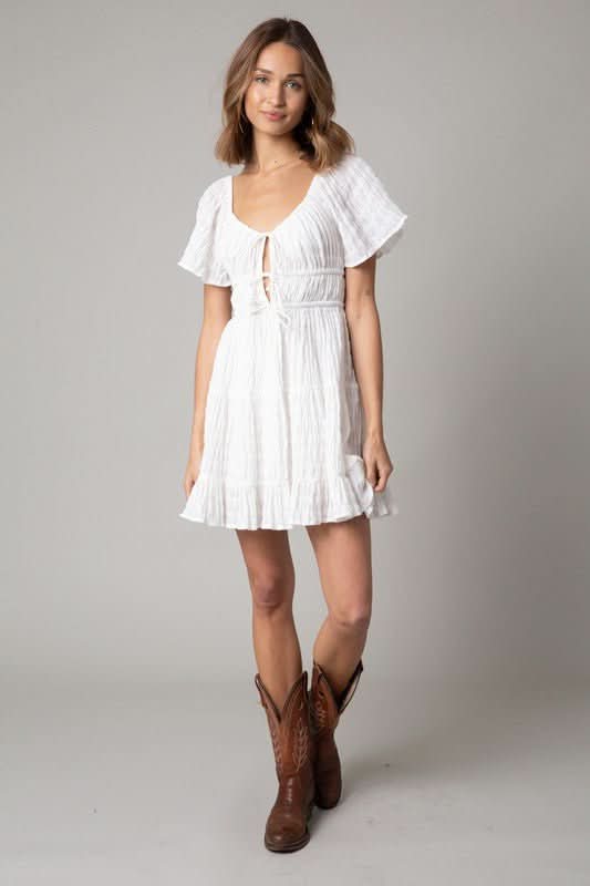 Ophelia White Butterfly Sleeve Mini Dress