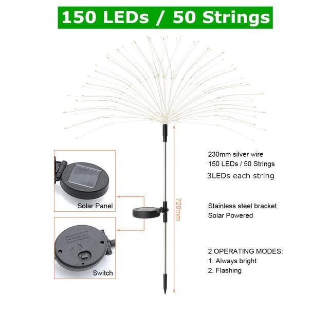 1pcs Outdoor LED Solar Fireworks 90/150 LEDs Flash String Light - foxberryparkproducts