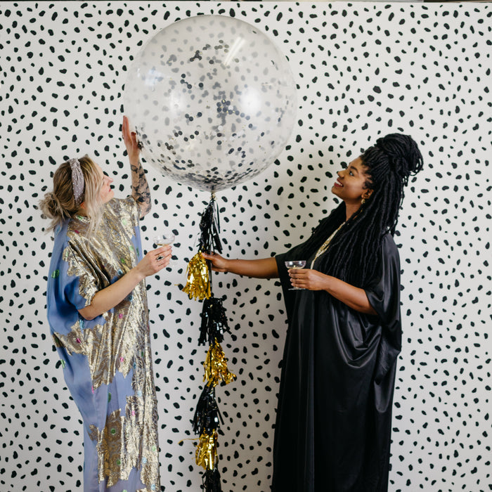 30" Jumbo Confetti Balloon with Gold & Black Metallic Tassels