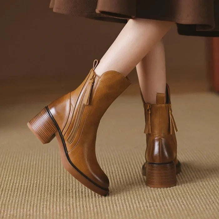 Charlotte Leather Zip Ankle Boots