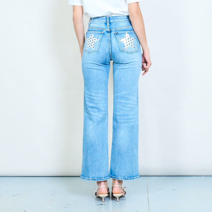 Classic straight leg washed denim trouser with star print pockets wholesale