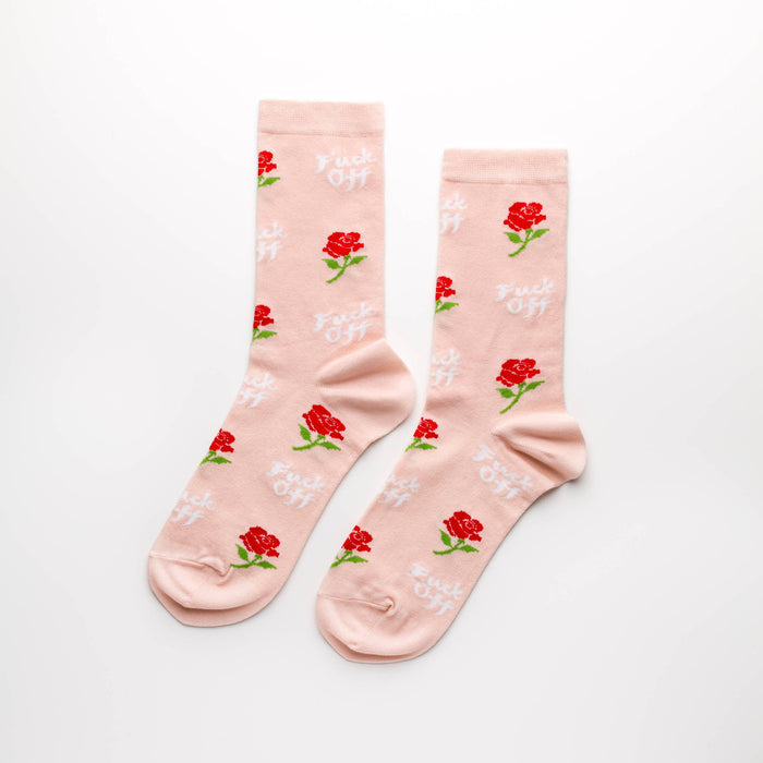 Fuck Off Rose - Small Crew Socks