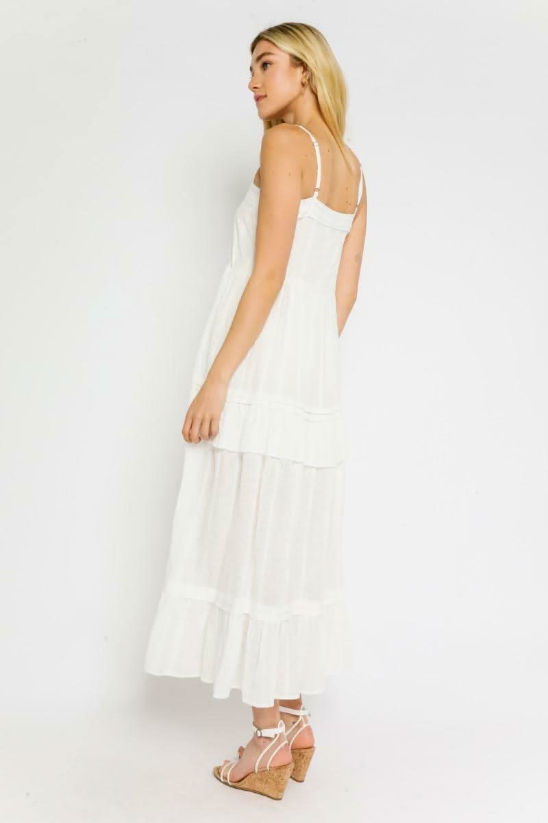 Melina White Tiered Midi Tank Dress