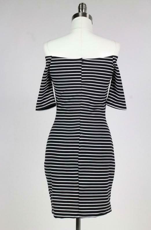 Movin' On Baby Off-The-Shoulder Striped Bodycon Dress