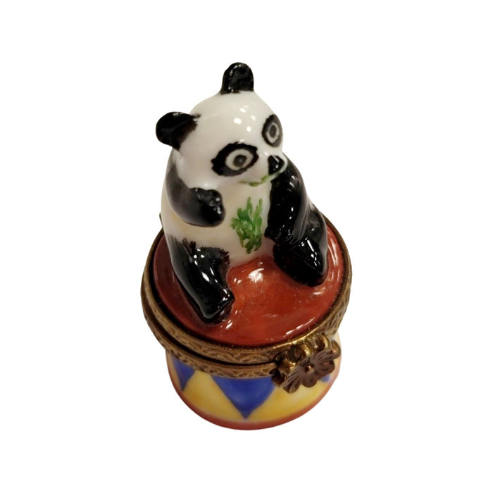 Mini Panda Circus Drum Porcelain Limoges French Trinket Box