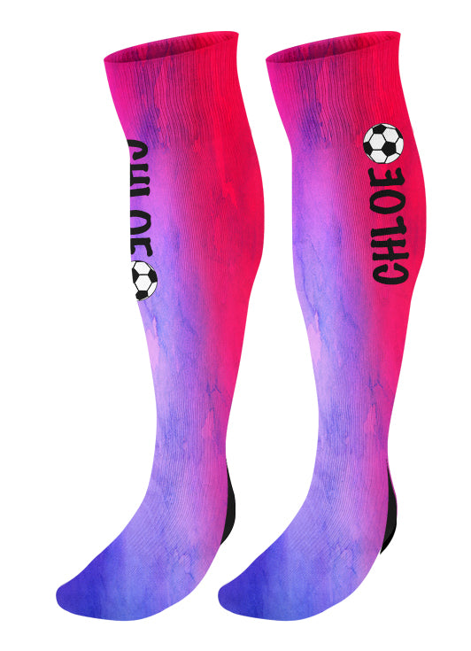 Personalized Soccer Knee High Socks, Watercolor Background, Soccer Team Socks
