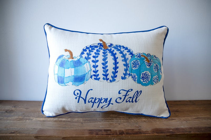 Pillow - Happy Fall Blue/White Pumpkins