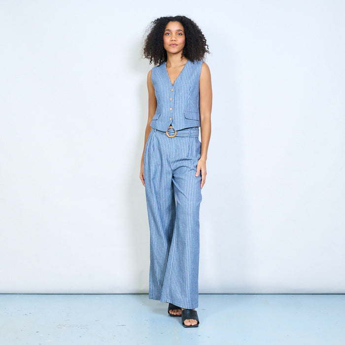 Pinstripe tailored v-neck button front vest wholesale