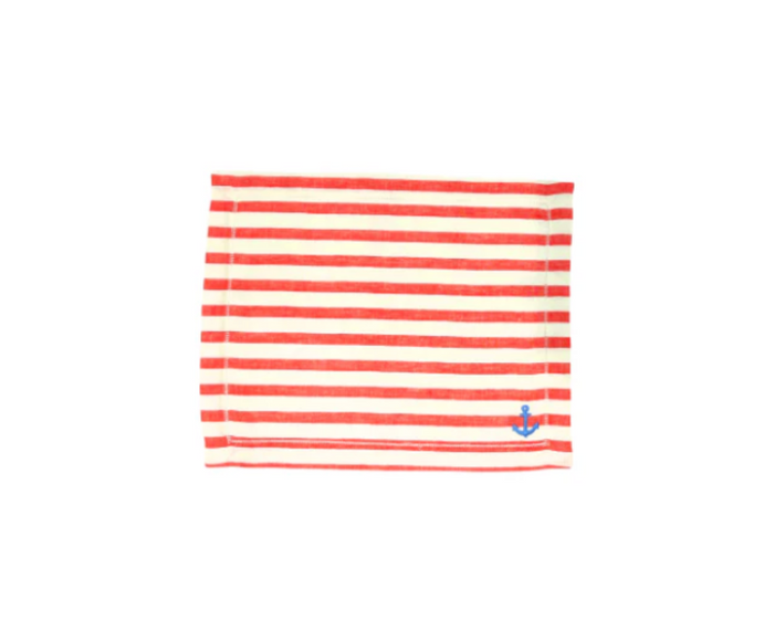 Red and White Stripe Placemat with Blue Anchor, Set of 4