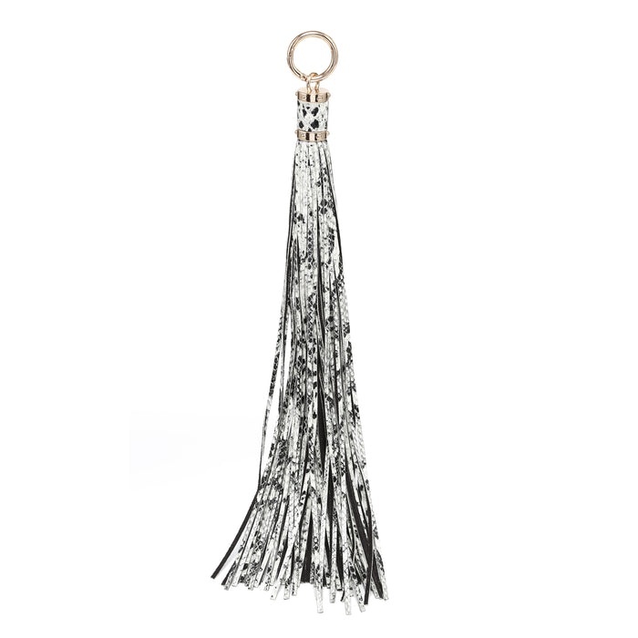 Snake print tassel fringe keychain ring bag accessory wholesale