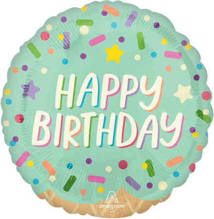 18" Ice Cream Happy Birthday Foil Balloon