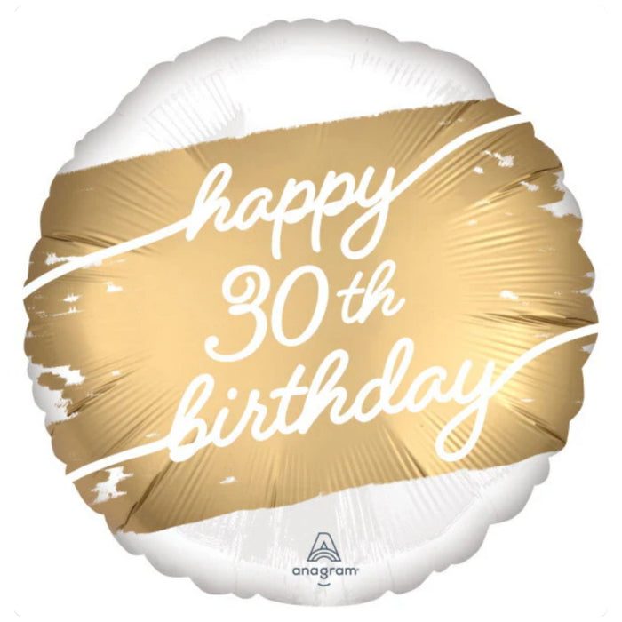 18" Satin Luxe Golden Happy 30th Birthday Balloon