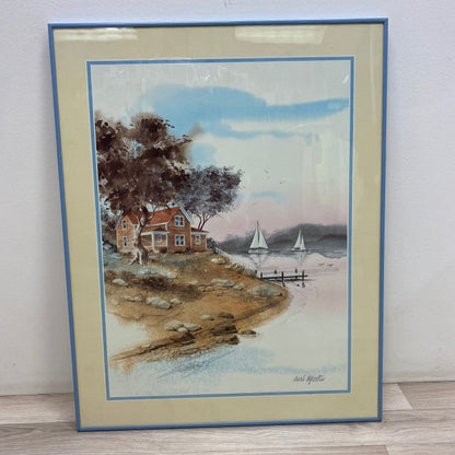 2 sail boats and a house Scene By Carl Martin