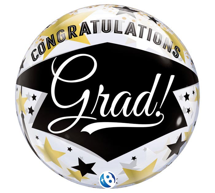 22" Clear Congrats Grad w/ Stars Bubble Balloon