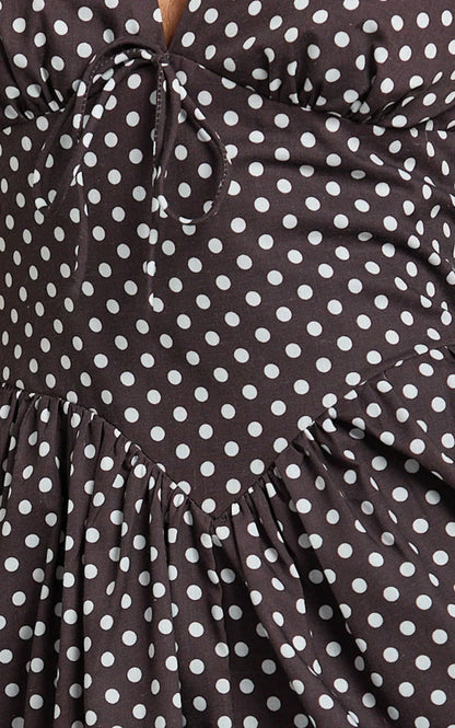 Abby Midi Dress - Neckline Dress in Chocolate Polkadot