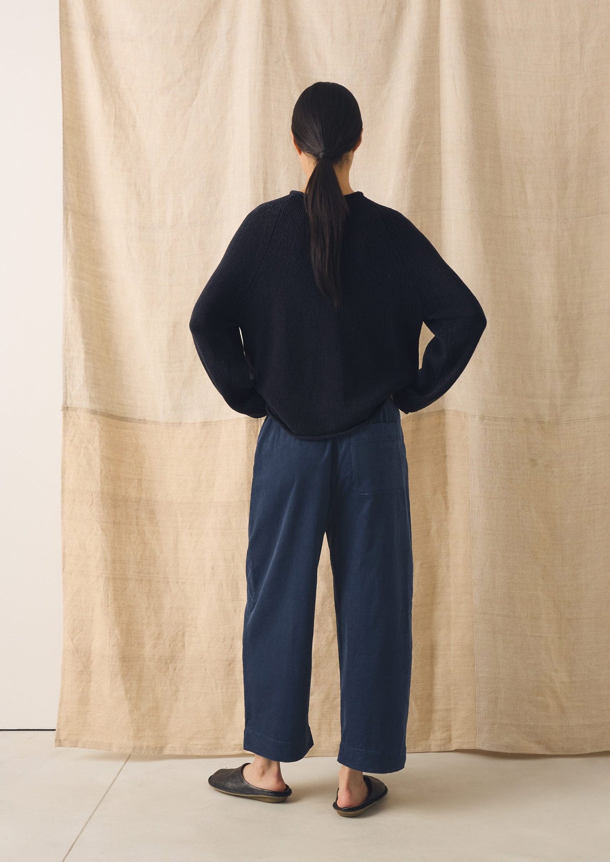 Organic Cotton Linen Easy Sweater | Dark Navy