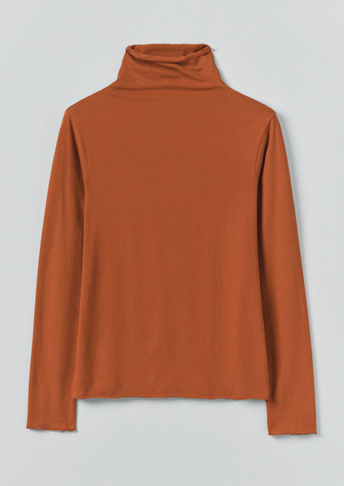 High Neck Soft Cotton Tee | Burnt Sienna