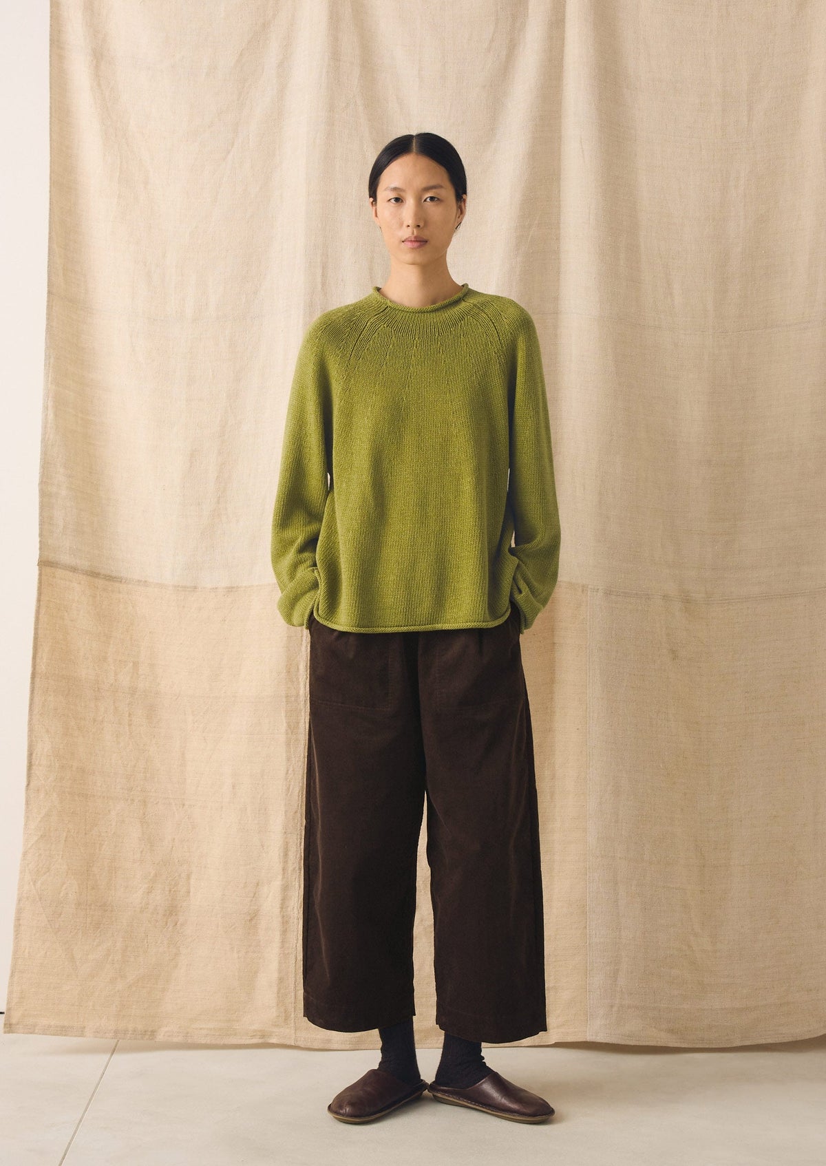 Organic Cotton Linen Easy Sweater | Olivine