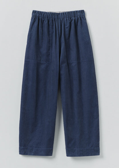 Organic Cord Barrel Leg Trousers | Denim Blue
