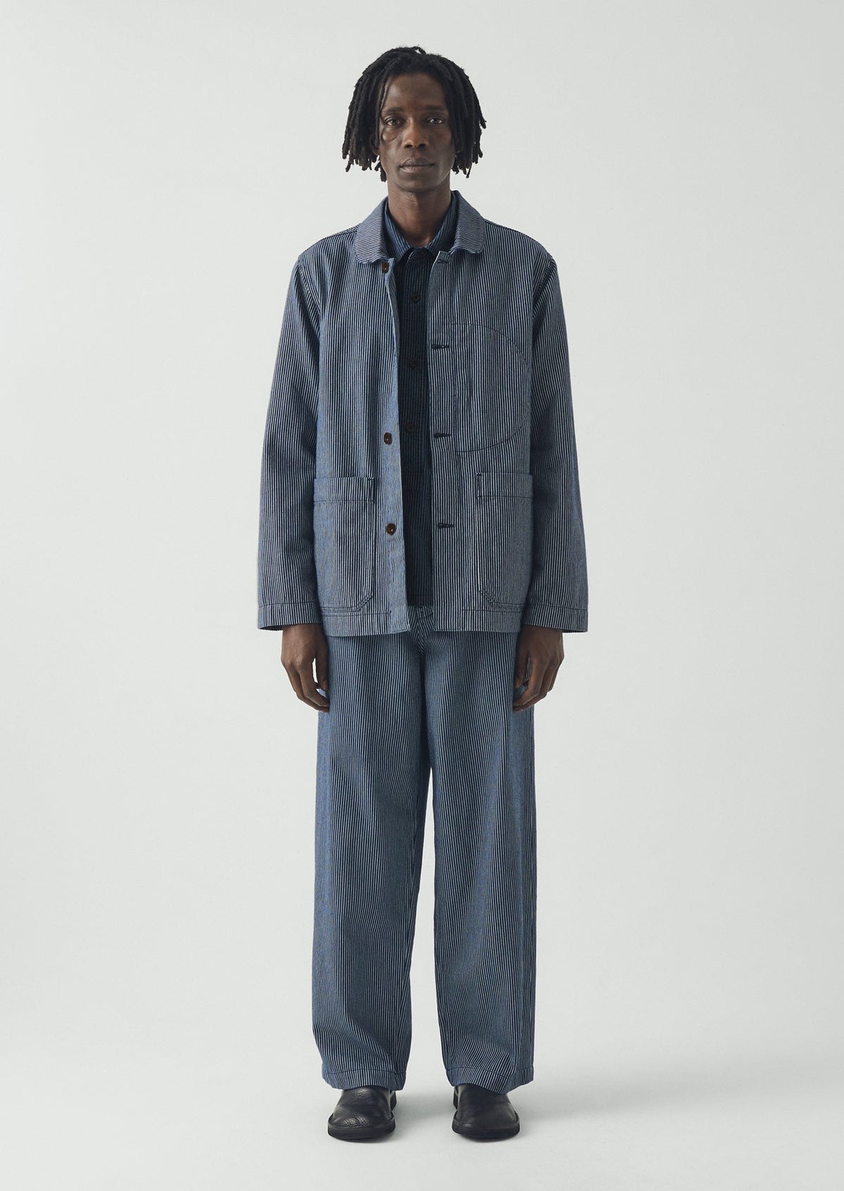 Jude Stripe Wide Leg Denim Trousers | Ecru/Indigo