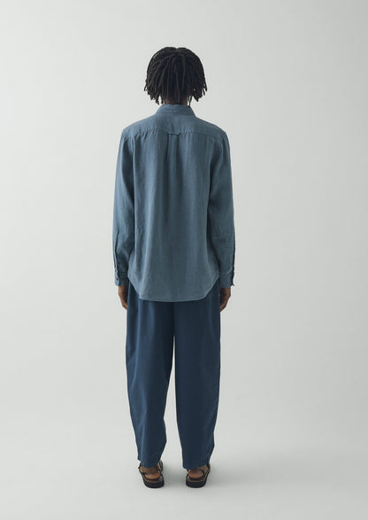Loop Button Linen Shirt | Misty Blue