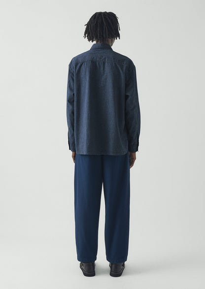 Railroad Stripe Cotton Shirt | Denim Blue