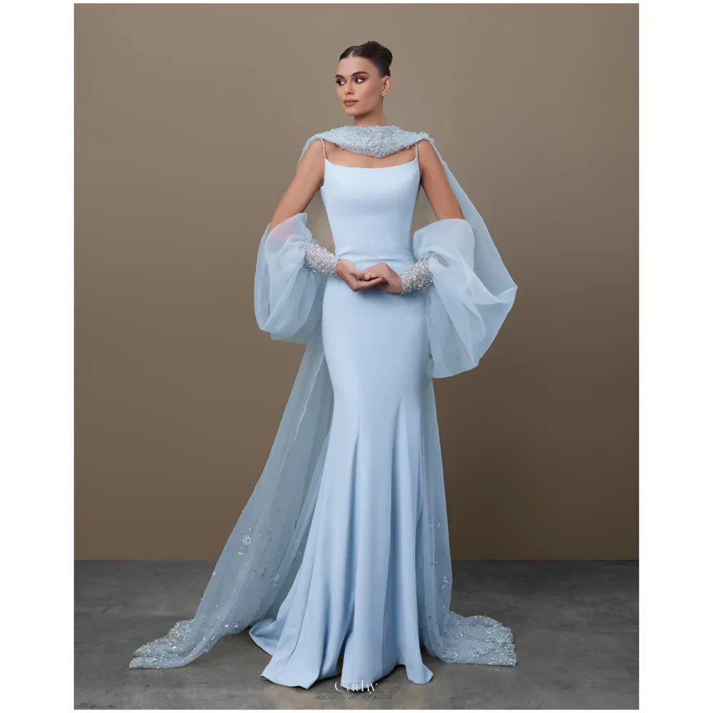 Blue Crystal Halter Prom Dress