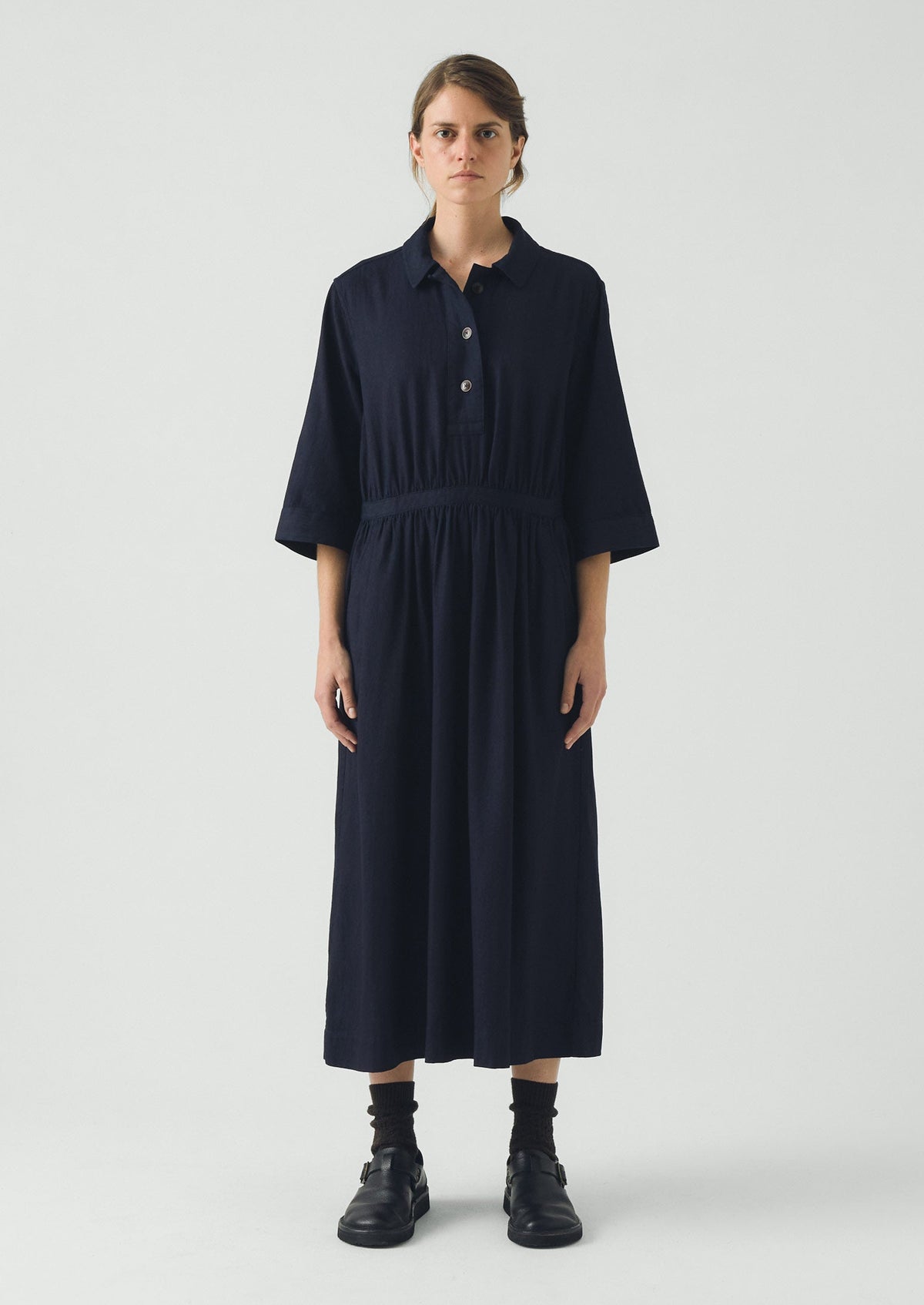 Indigo Cotton Twill Shirt Dress | Indigo