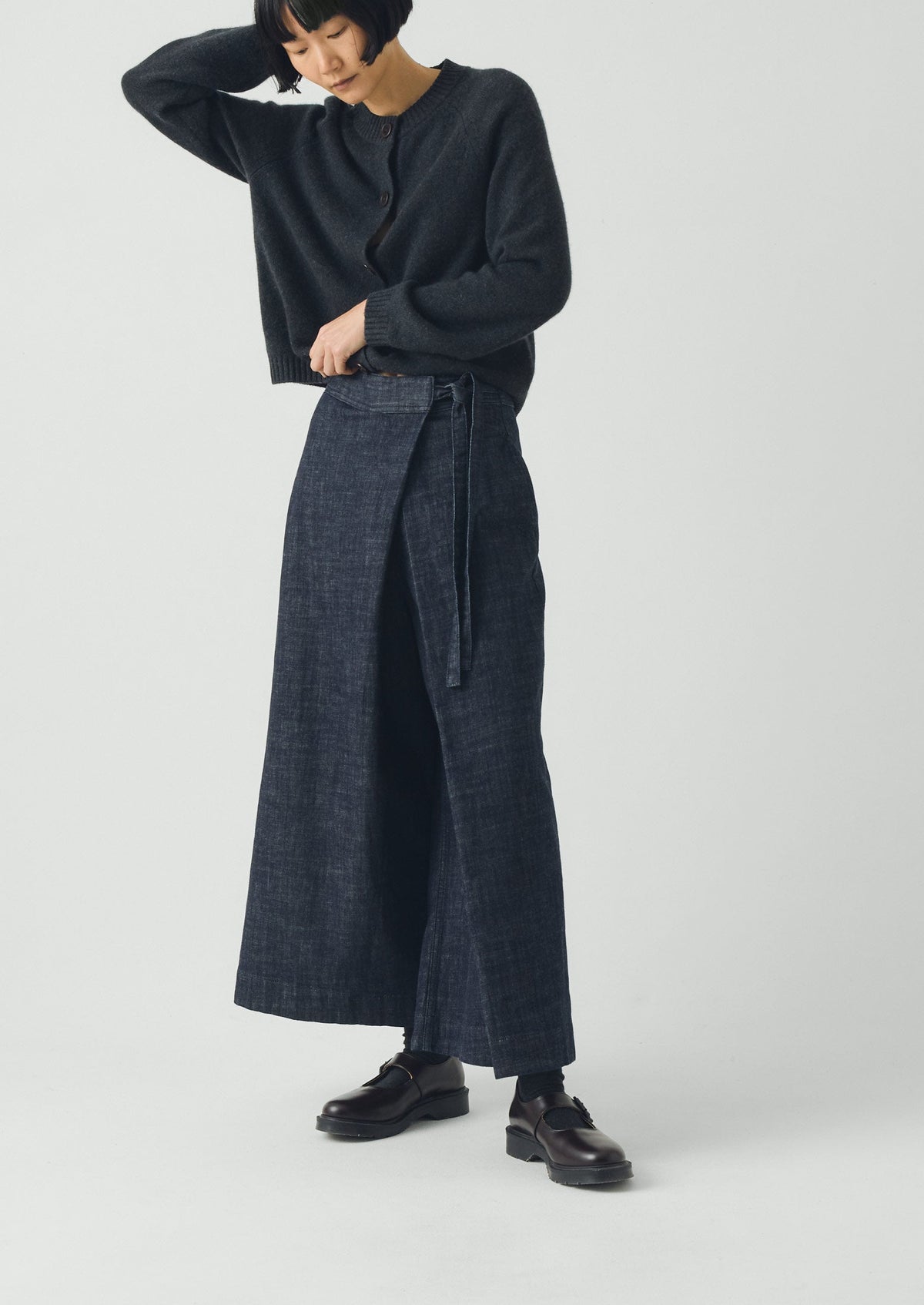 Pleated Wrap Denim Culottes | Indigo