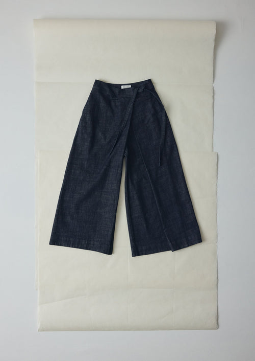 Pleated Wrap Denim Culottes | Indigo
