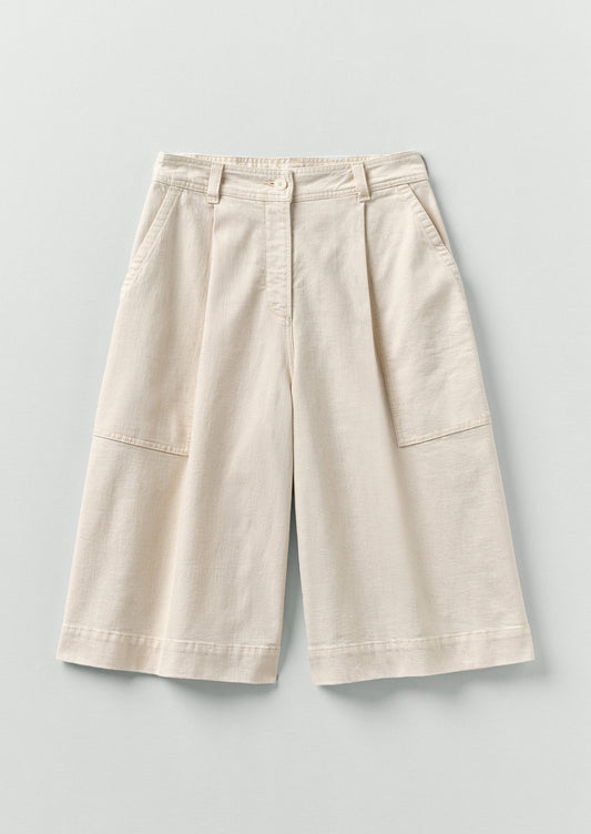 Pleated Denim Shorts | Ecru