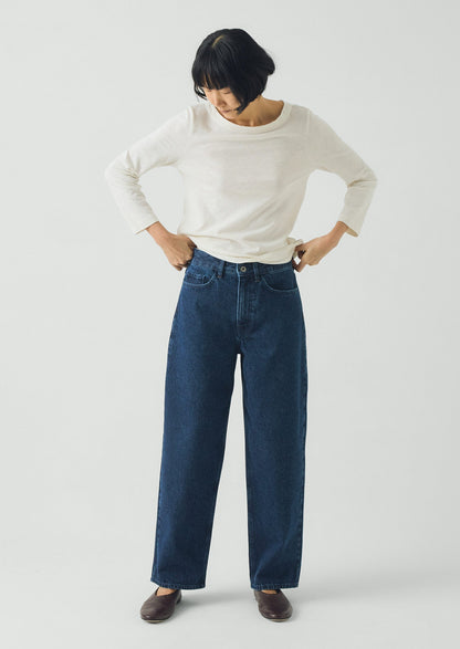 Indigo Denim Tapered Trousers | Mid Blue