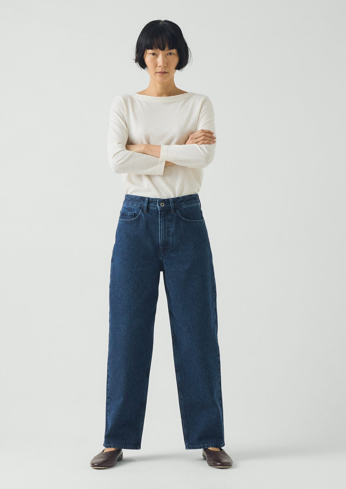 Indigo Denim Tapered Trousers | Mid Blue