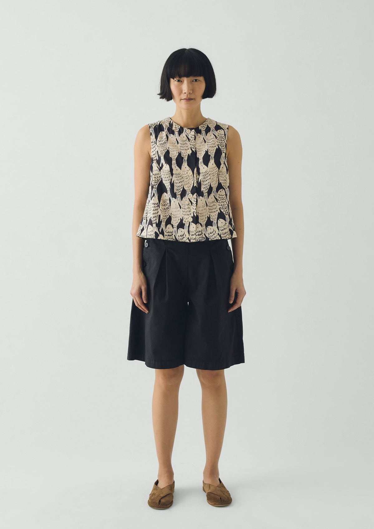 Pleat Front Cotton Twill Shorts | Slate