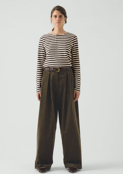 Organic Cord Box Pleat Trousers | Tent Green