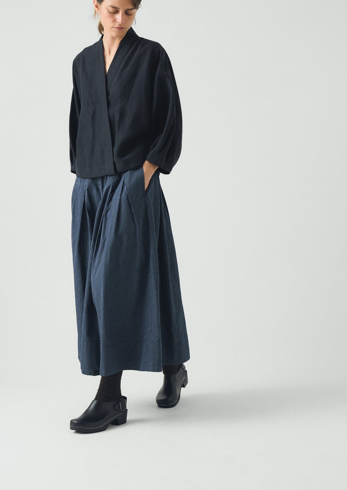 Linen Silk Wrap Shirt | Deep Indigo