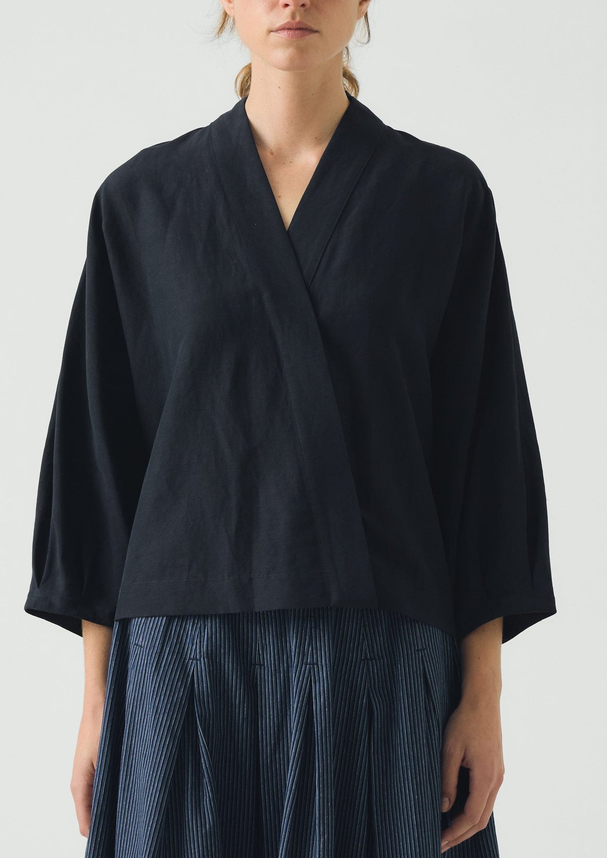 Linen Silk Wrap Shirt | Deep Indigo