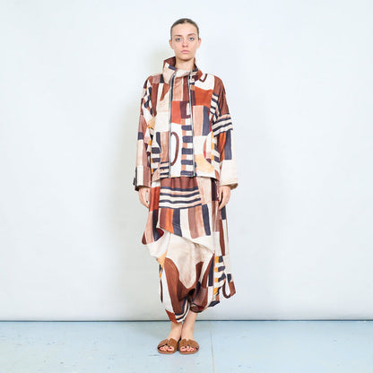 Abstract patchwork double zipper front structured jacket wholesale