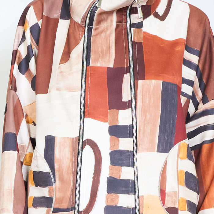 Abstract patchwork double zipper front structured jacket wholesale