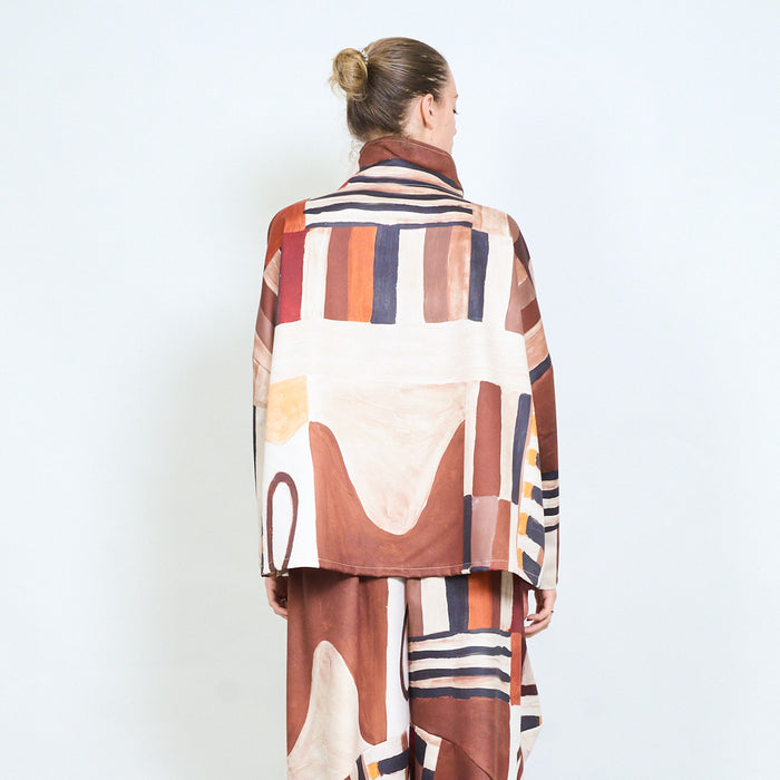 Abstract patchwork double zipper front structured jacket wholesale