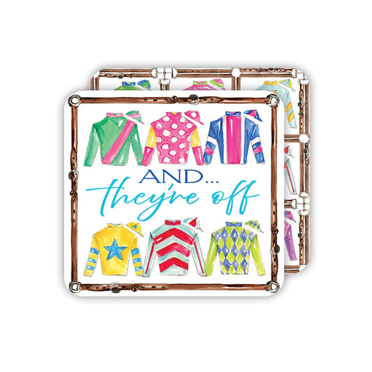 And They're Off Racing Silks Paper Coasters