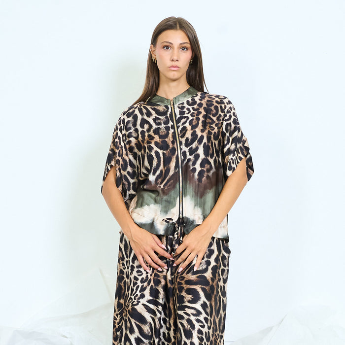 Animal print zip-up blouse wholesale