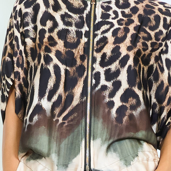 Animal print zip-up blouse wholesale