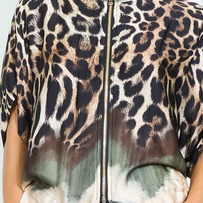 Animal print zip-up blouse wholesale