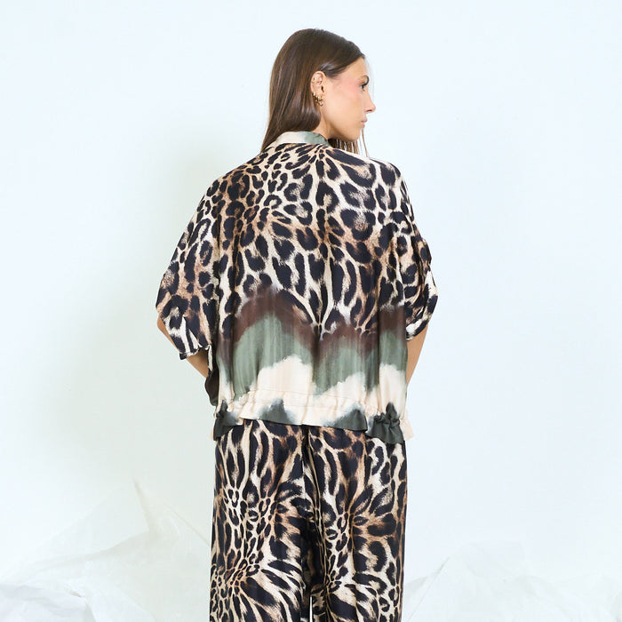 Animal print zip-up blouse wholesale