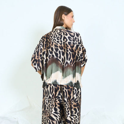 Animal print zip-up blouse wholesale