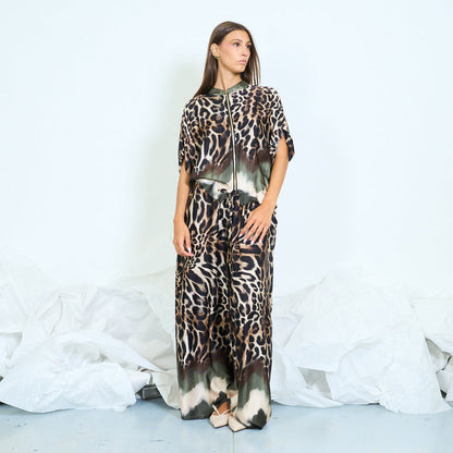 Animal print zip-up blouse wholesale