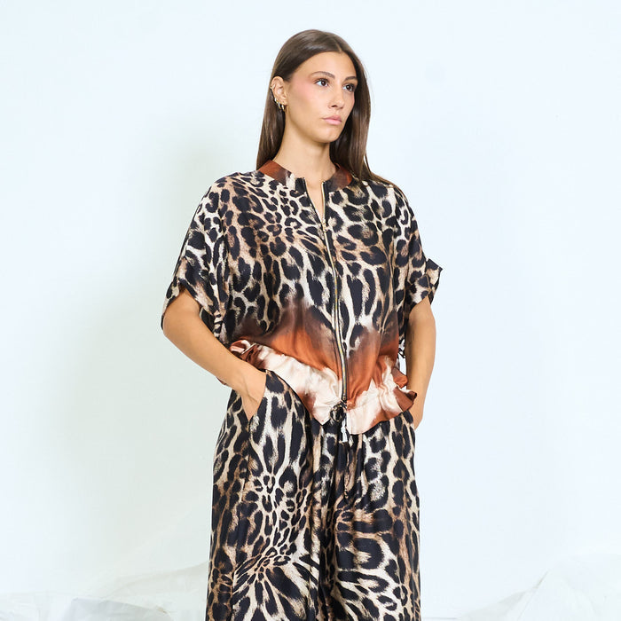 Animal print zip-up blouse wholesale