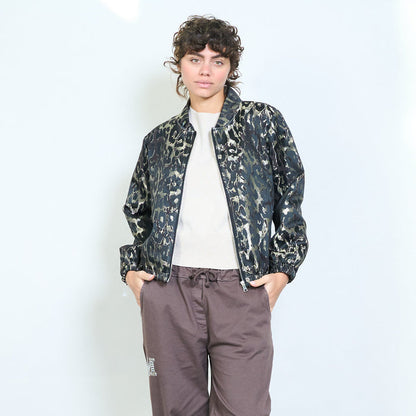 Animalia graphic leopard pattern zip jacket wholesale