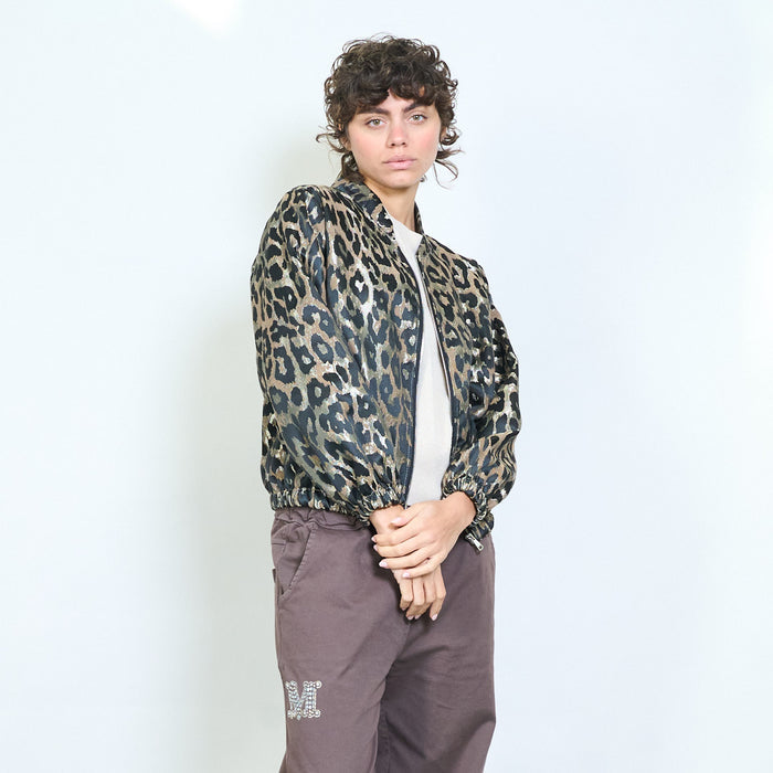 Animalia graphic leopard pattern zip jacket wholesale